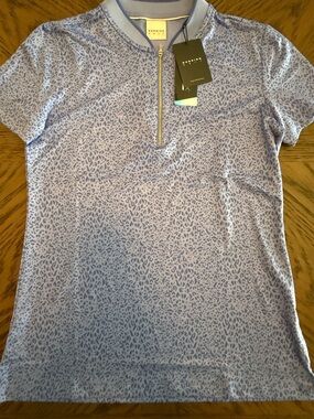 Club Monaco Lilac Animal-Print Zip Polo Top